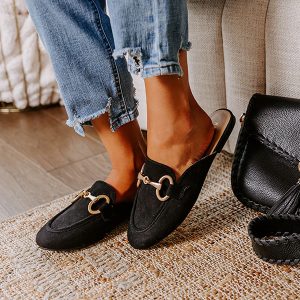 Women's Black Faux Suede Mule Loafer