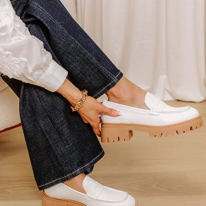 Women's White Faux Leather Loafer