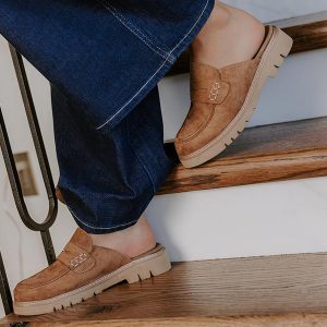 Women's Tan Faux Suede Chunky Clog