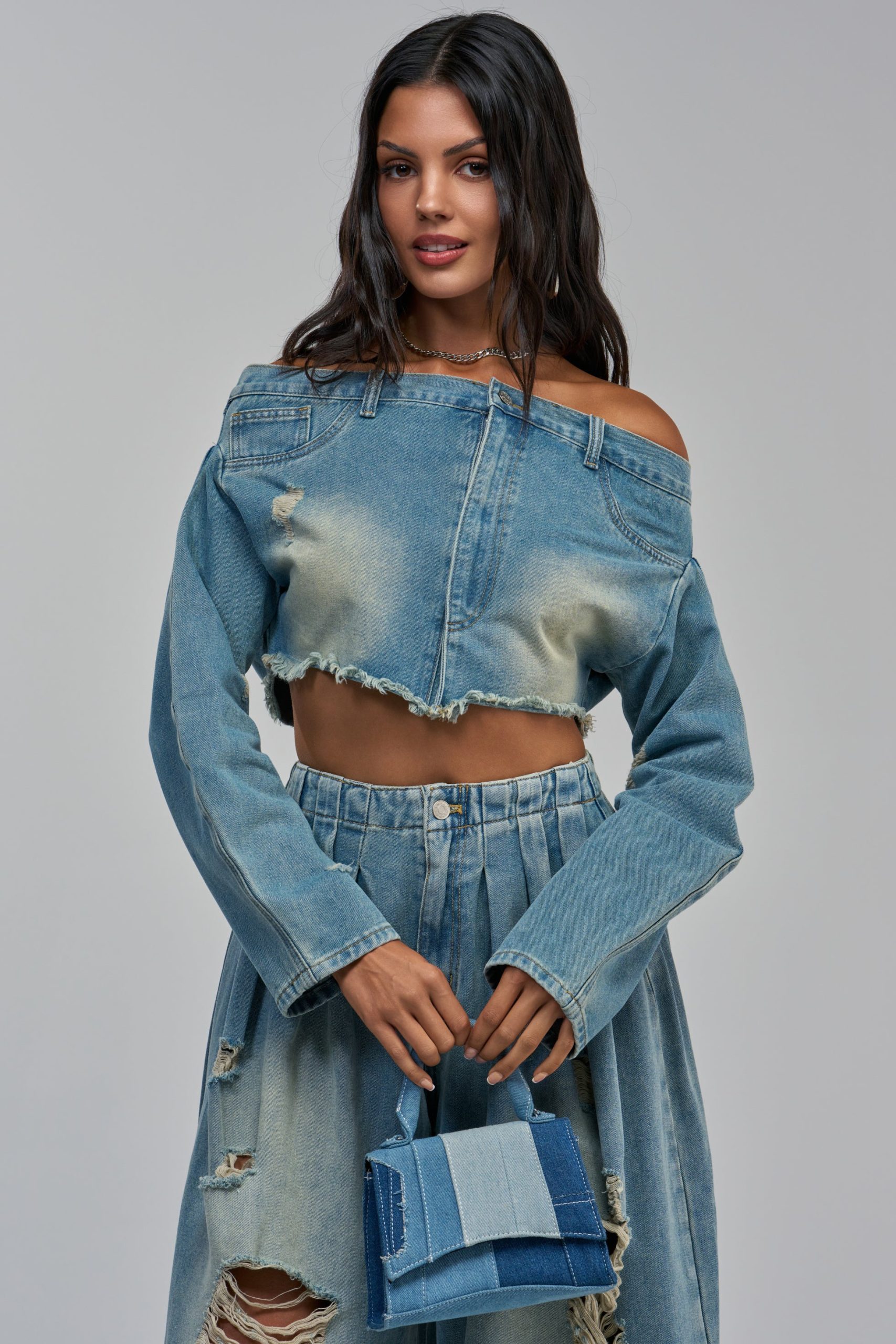 DENIM BLOUSE IN MEDIUM BLUE DENIM - Image 5
