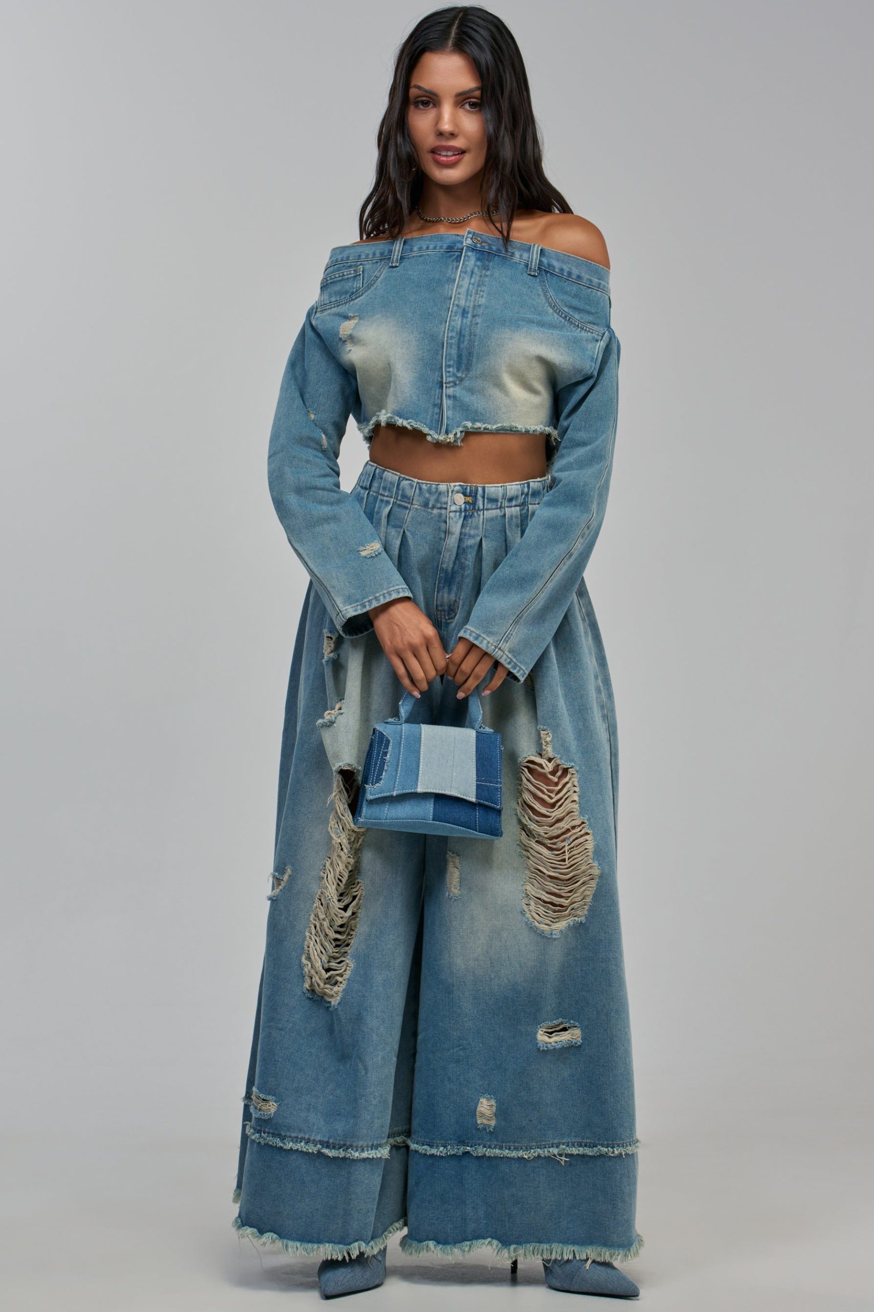 DENIM BLOUSE IN MEDIUM BLUE DENIM - Image 7