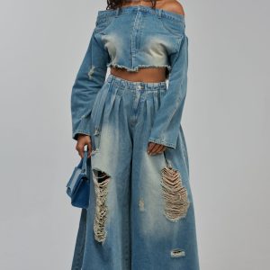 DENIM BLOUSE IN MEDIUM BLUE DENIM