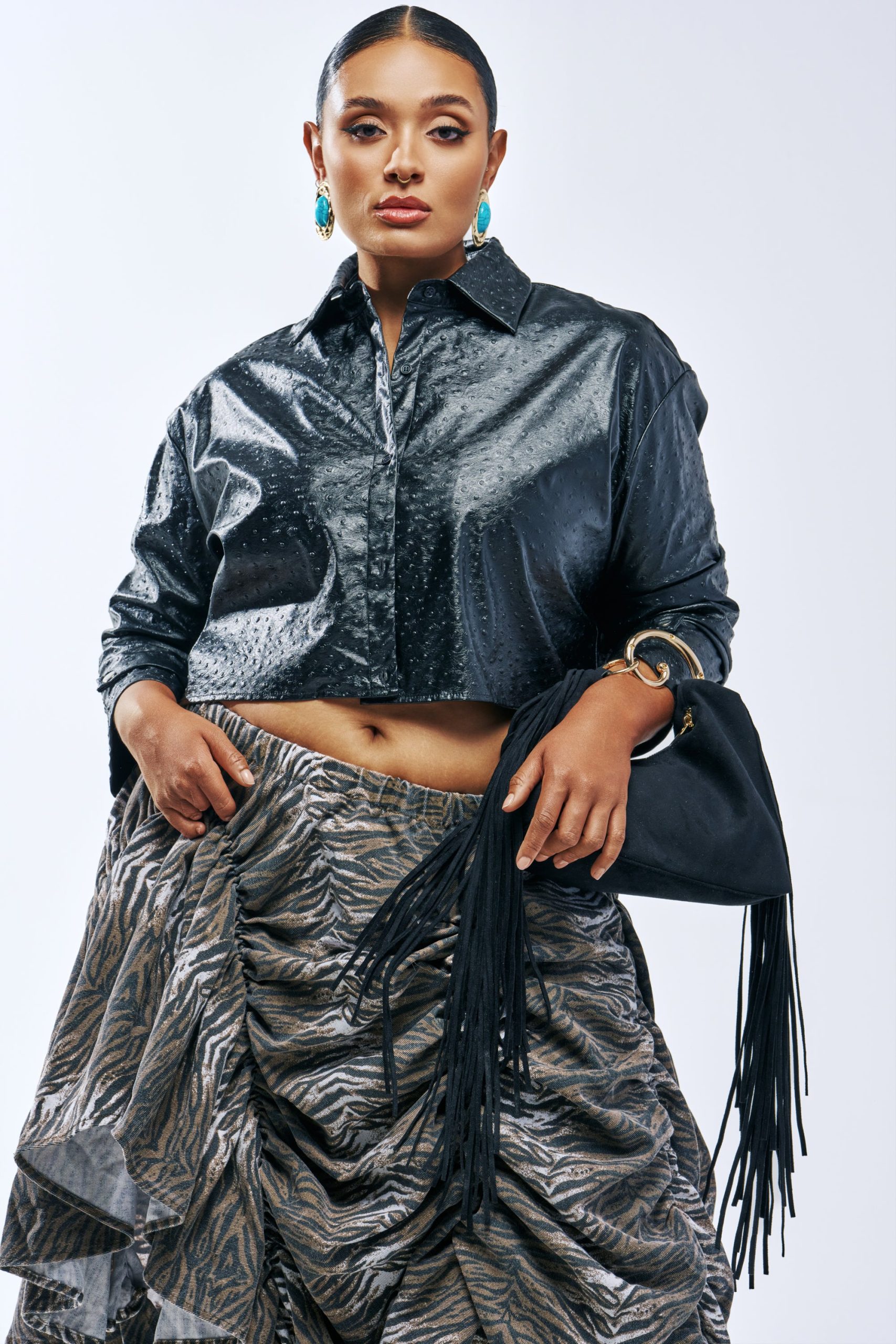 TOO GOOD FOR YOU FAUX OSTRICH LEATHER BUTTON DOWN - Image 7