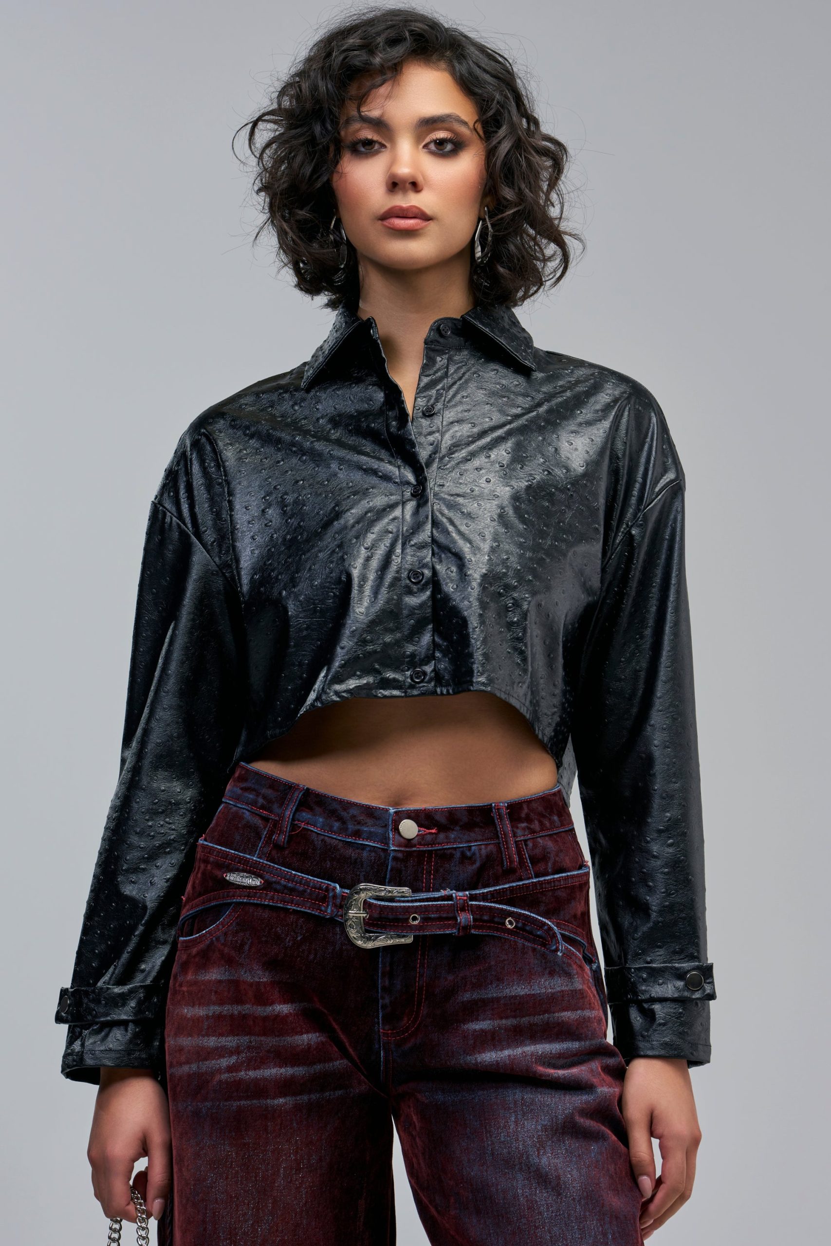 TOO GOOD FOR YOU FAUX OSTRICH LEATHER BUTTON DOWN - Image 5