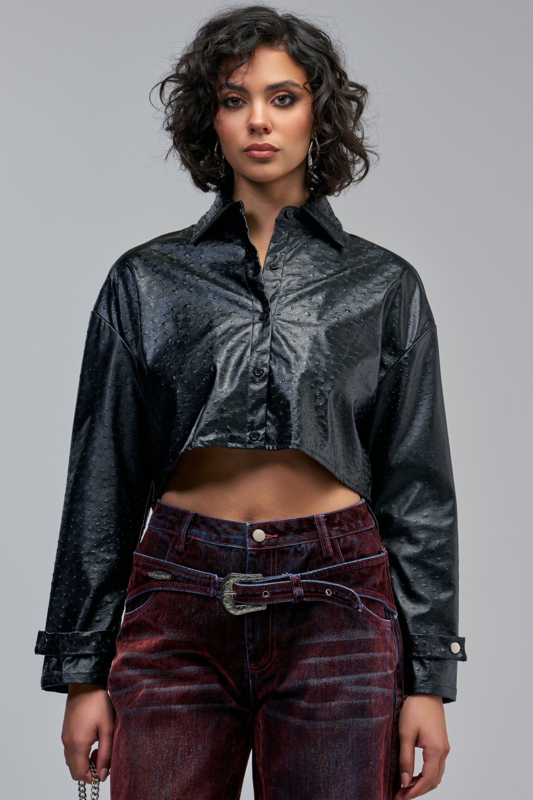 TOO GOOD FOR YOU FAUX OSTRICH LEATHER BUTTON DOWN - Image 2