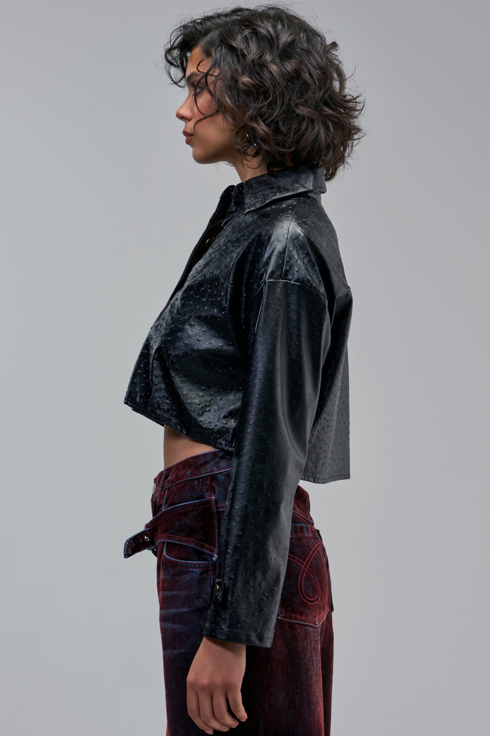 TOO GOOD FOR YOU FAUX OSTRICH LEATHER BUTTON DOWN - Image 3