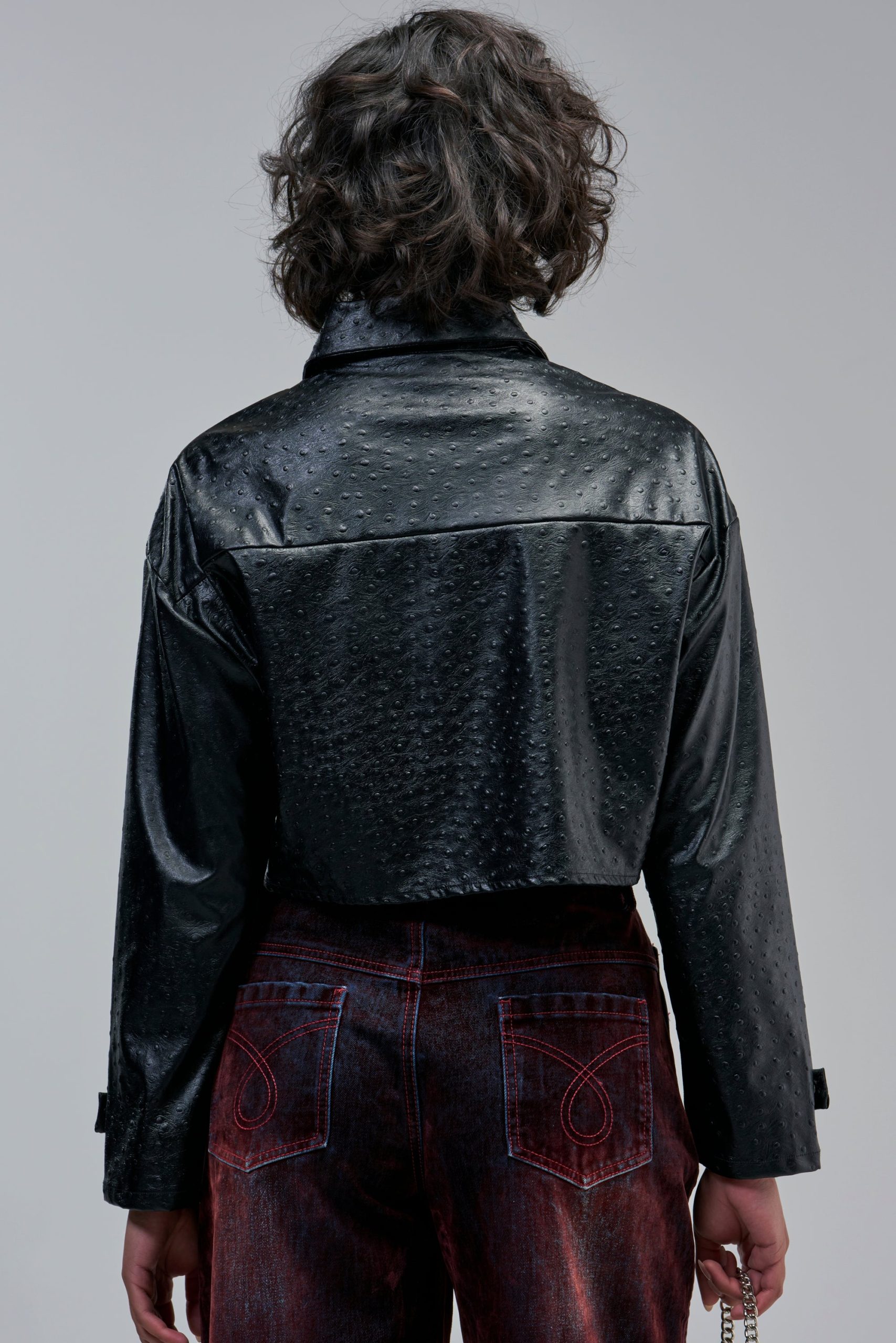 TOO GOOD FOR YOU FAUX OSTRICH LEATHER BUTTON DOWN - Image 8