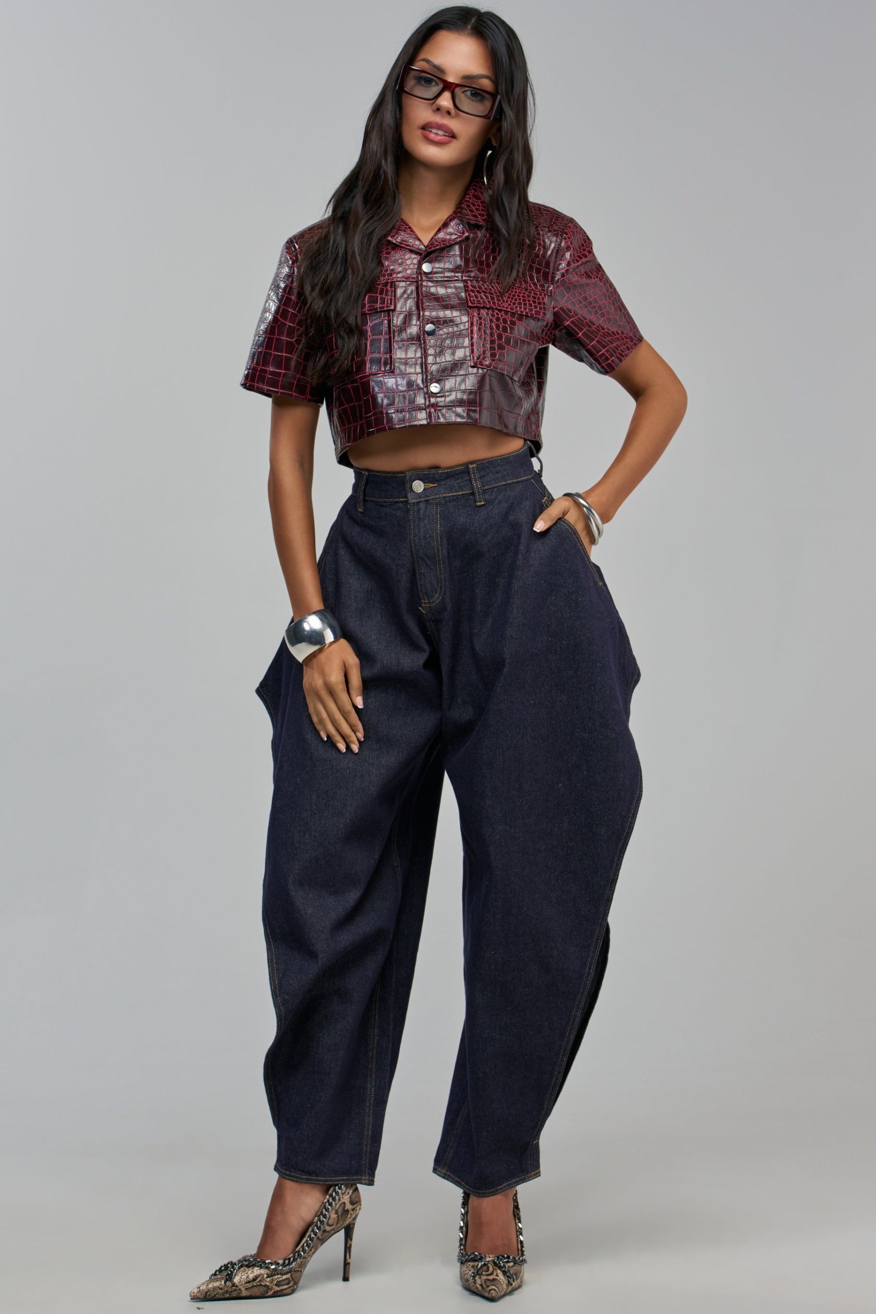 BORDEAUX CROC UTILITY CROP BUTTON DOWN - Image 3