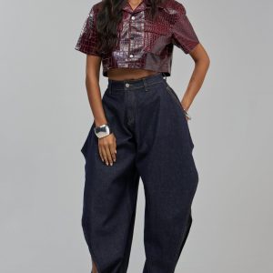 BORDEAUX CROC UTILITY CROP BUTTON DOWN