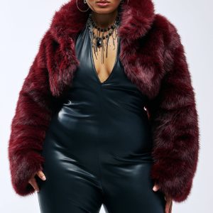 PENNY FAUX FUR SHRUG IN BURGUNDY
