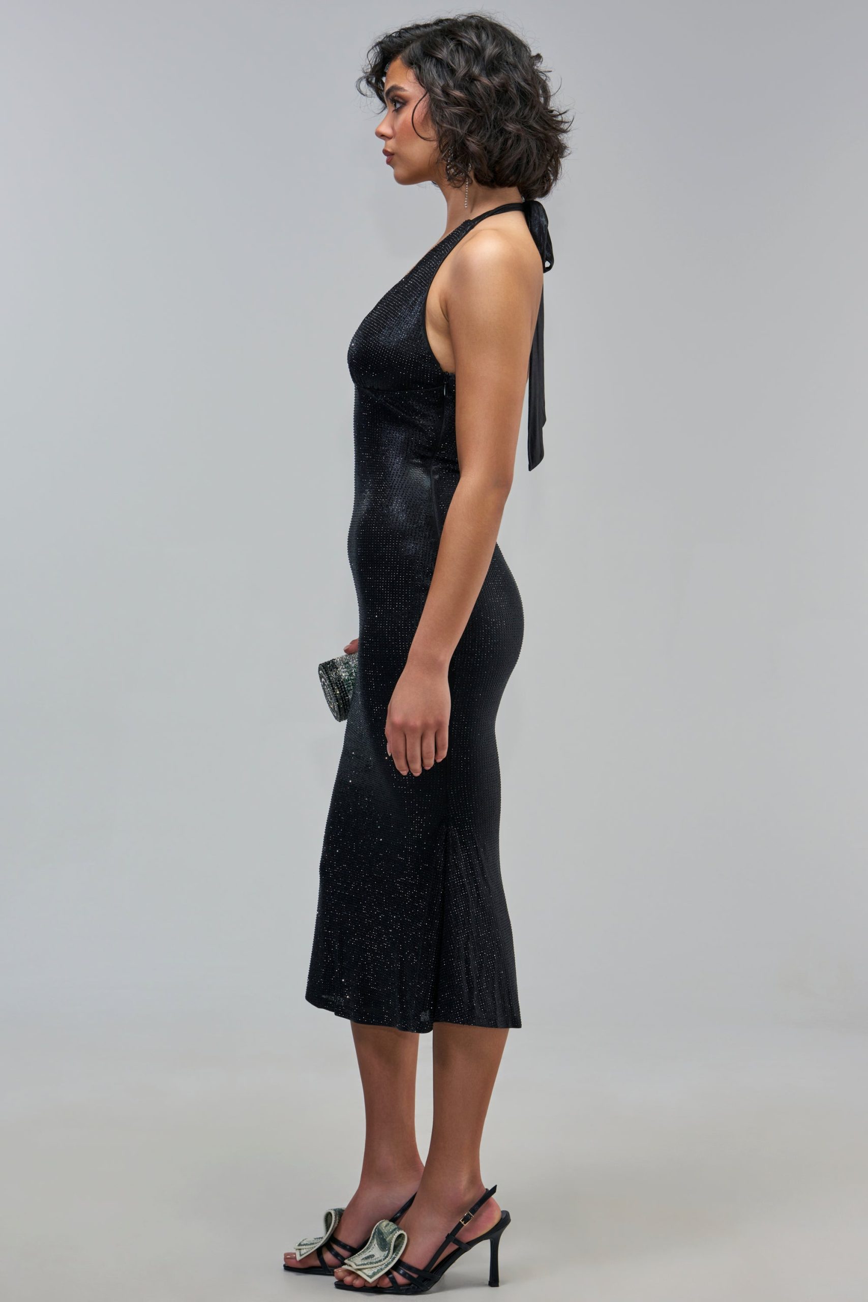 HAVING A BALL RHINESTONE MIDI DRESS IN BLACK - Image 6
