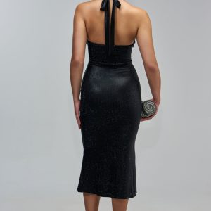 HAVING A BALL RHINESTONE MIDI DRESS IN BLACK