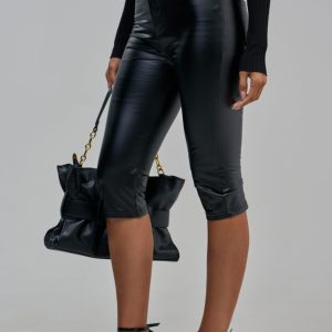 TE QUIERO HIGH RISE FAUX LEATHER SKINNY CAPRI PANTS WITH 4 WAY STRETCH
