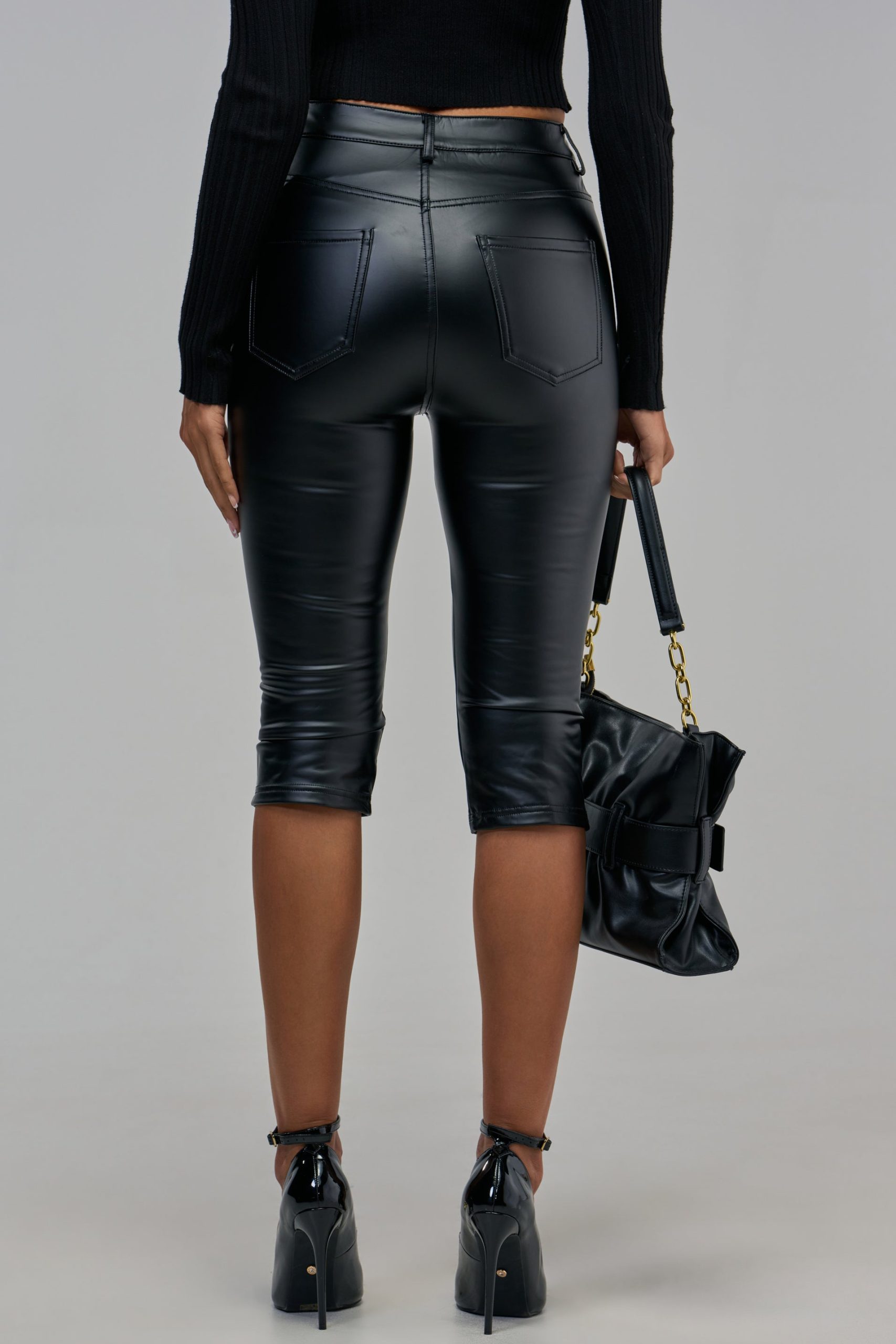 TE QUIERO HIGH RISE FAUX LEATHER SKINNY CAPRI PANTS WITH 4 WAY STRETCH - Image 2